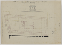 214829 Plattegrond van de geprojecteerde Korenbeurs aan Achter Clarenburg te Utrecht, met omringende galerijen en een ...